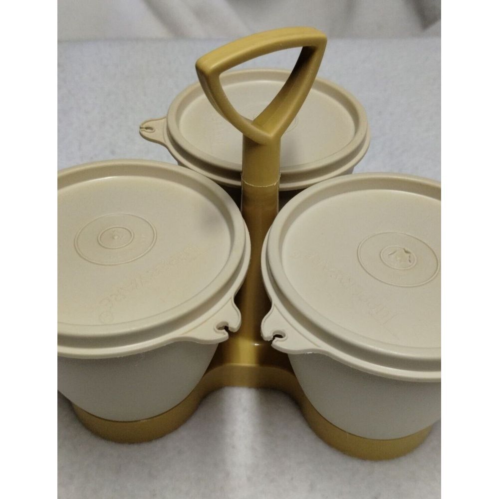 Tupperware Condiment Caddy Set Bowls Lids Vintage Serving Beige - Picture 4 of 12